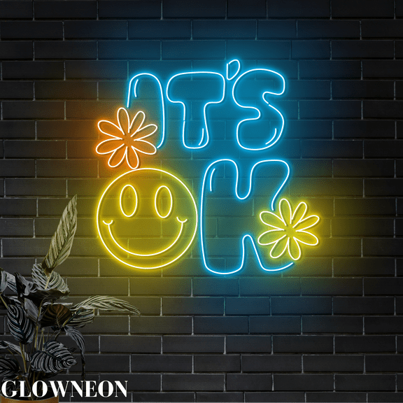 Glowneon Fun Face It's Ok Led Wall Art, Coffee Shop Neon Wall Decor