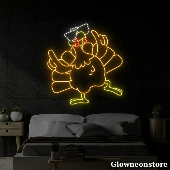 Glowneon Funny Turkey Neon Sign, Turkey LED Sign, Turkey Thanksgiving Neon Light, Custom Neon Sign