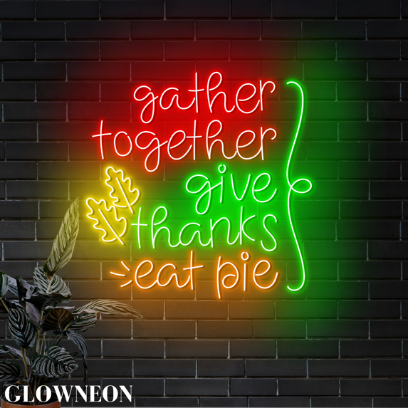 Glowneon Gather Together Give Thanks Led Signs, Thanksgiving Wall Art