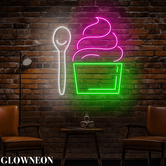 Glowneon Gelato Glass Neon Wall Decor, Ice Cream Gelato Shop Led Sign