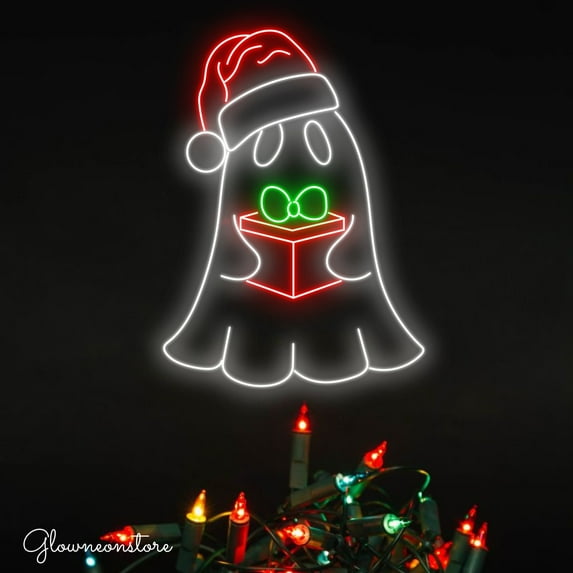 Glowneon Ghost Boo Jee Christmas Neon Sign, Ghost Boo Jee Gift Led Sign, Handmade Ghost Christmas