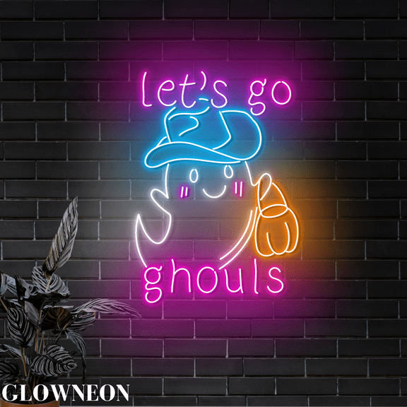 Glowneon Ghost Let's Go Ghouls Wall Led Light, Ghost Halloween Decor