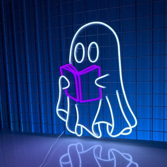 Glowneon Ghost Read Book Neon Sign, Halloween Wall Decor