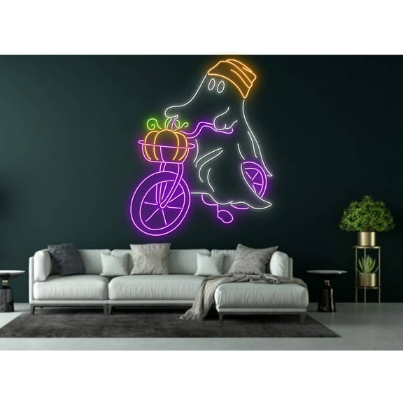 Glowneon Ghost Riding Bike Neon Sign, Halloween Home Party Decor