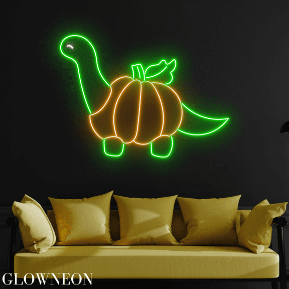 Glowneon Gift For Dinosaur Lovers, Dinosaur Pumpkin Wall Art Led Sign