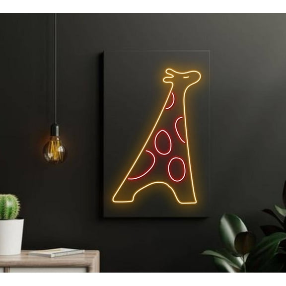 Glowneon Giraffe With Pizza Neon Sign, Kitchen Restaurant Decor