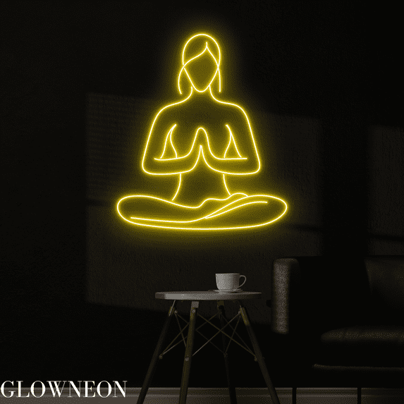 Glowneon Girl Meditating Line Art, Yoga Neon Sign, Yoga Club Led Sign