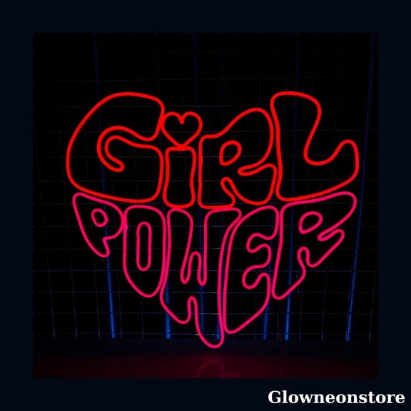 Glowneon Girl Power Neon Sign, Girl Power LED Sign, Heart Wall Art, Custom Quotes Neon Light Wall