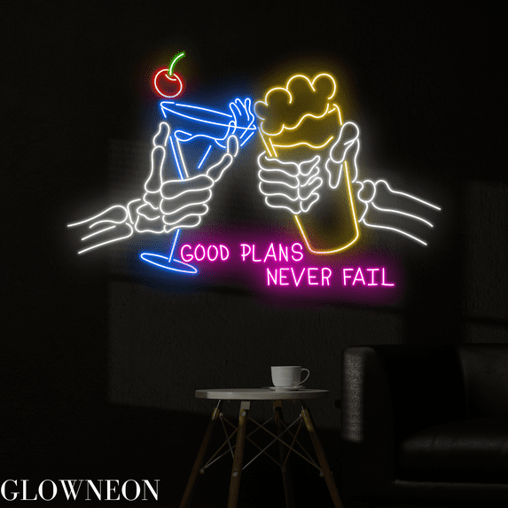 Glowneon Good Plans Never Fail Neon Sign, Skull Beer Club Led Sign