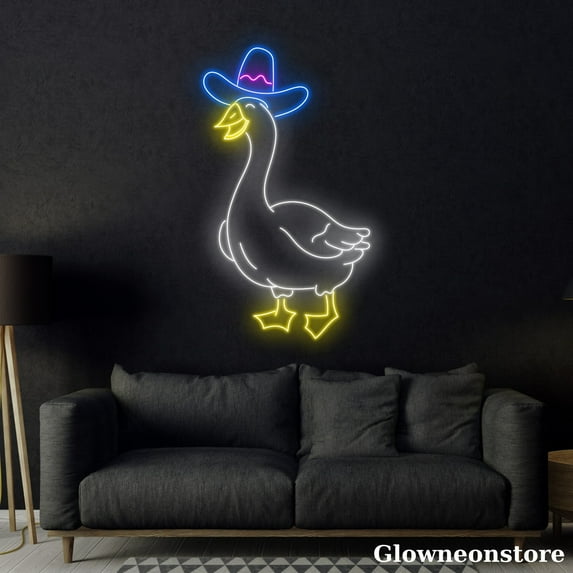 Glowneon Goose With Mexico Hat Neon Sign, Goose LED Sign, Mexican Hat Wall Art, Animal LED Light