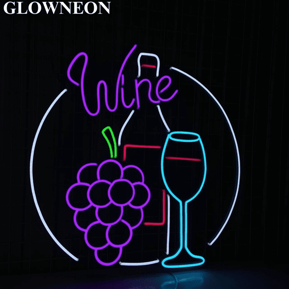 Glowneon Grape Wine Neon Sign, Wine Shop Led Sign, Bar Pub Wall Decor