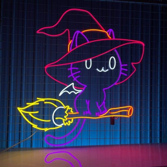 Glowneon Halloween Cat Neon Sign, Halloween Animal Art Decor
