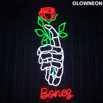 Glowneon Halloween Gift, Skeleton Hand With Rose Flower Neon Led Sign