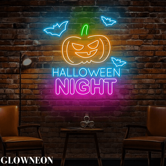 Glowneon Halloween Night Wall Decor, Halloween Pumpkin Neon Led Light