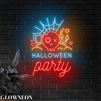Glowneon Halloween Party Led Sign, Spooky Halloween Night Wall Decor