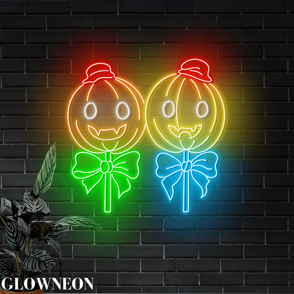 Glowneon Halloween Pumpkin Candy Led Sign, Halloween Candy Shop Decor