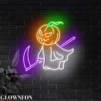 Glowneon Halloween Pumpkin Death Ghost Neon Sign, Halloween Led Sign