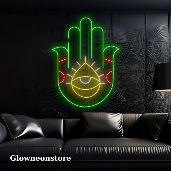 Glowneon Hamesh Eye Illuminati Led Sign, Hamesh Eye Neon Sign, Chamsa Neon Led, Khamsa Led Sign