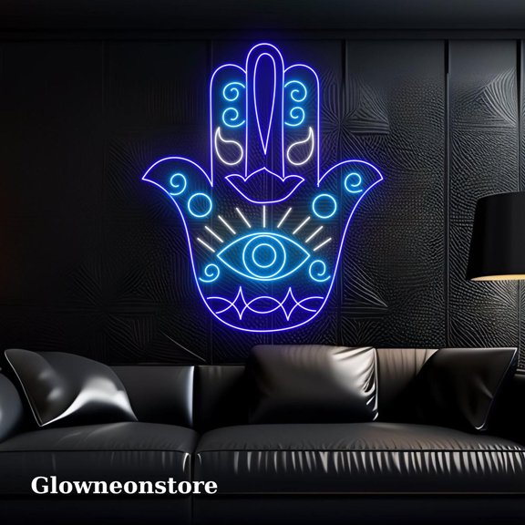 Glowneon Hamesh Eye Pattern Neon Sign, Hamesh Eye Led Light, Hamsa Evil Eye Neon Sign, Evil Eye Led