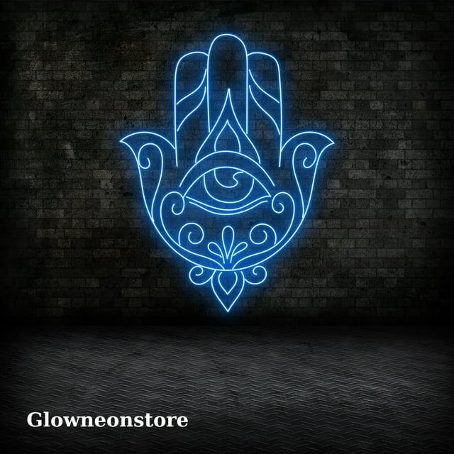 Glowneon Hamsa Hand Evil Eye Neon Sign, Hamsa Hand Illuminati Eyes ...