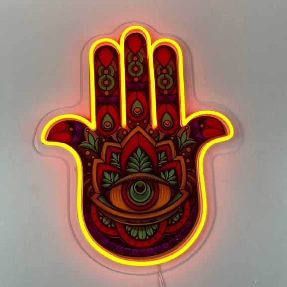Glowneon Hamsa Hand Neon Print Sign, Hamsa Hand Led Sign, Hamsa Light