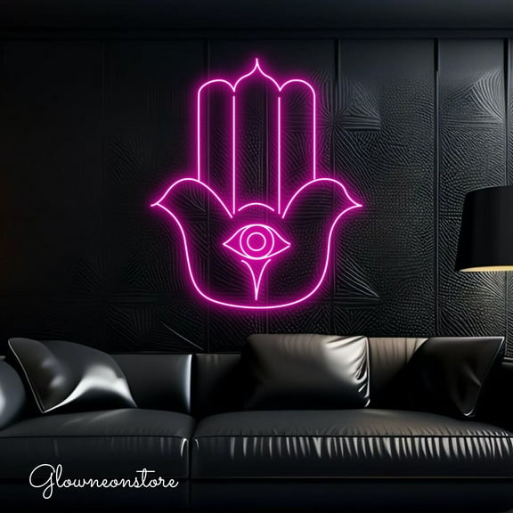Glowneon Hamsa Hand Neon Sign, Hamsa Hand Led Light, Hamesh Led Decor, Hamesh Hand Decor Neon