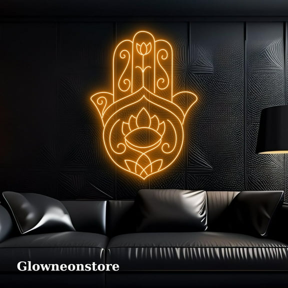 Glowneon Hamsa Hand Night Light, Hamsa Wall Art Light Sign, Mandala Pattern Neon Sign