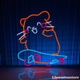 thumbnail image 1 of Glowneon Hamster Ride On Skateboard Neon, Hamster Sign, Skate Club Decor, Hamster Memorial Gifts, 1 of 3
