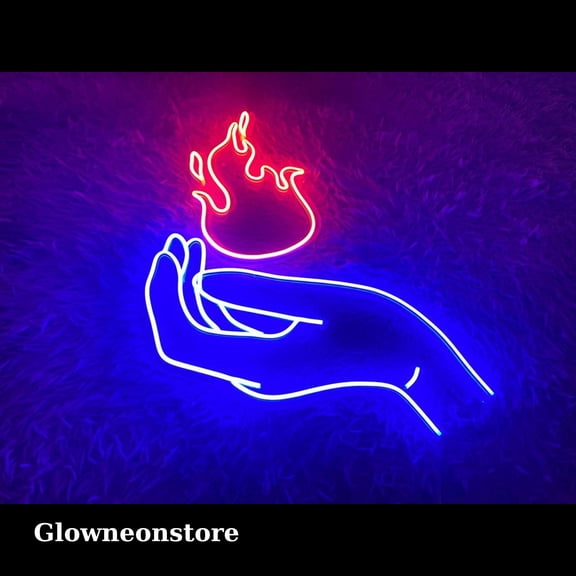 Glowneon Hand Fire Neon Sign, Hand Fire Led Light, Flame Neon Sign, Fire On Hand Neon Led