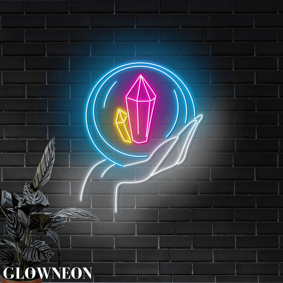Glowneon Hand Hold Crystal Ball Neon Sign, Tarot Psychic Wall Led Art