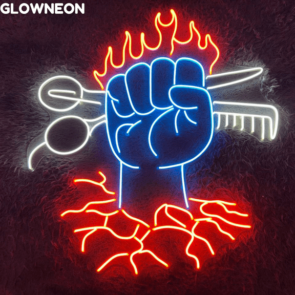 Glowneon Hand Hold Scissor Neon Sign, Barber Shop Man Cave Led Decor