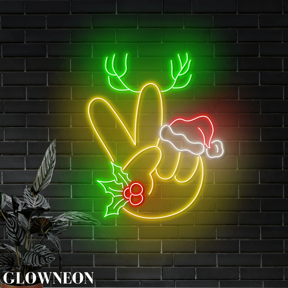 Glowneon Hand Peace Christmas Led Signs, Peace Christmas Party Decor