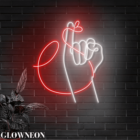 Glowneon Hand Red String Led Sign, Wedding Hand Red String Neon Sign