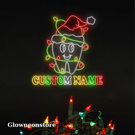 Glowneon Handmade Dentist Neon Sign, Tooth Funny Led Light, Custom Name Tooth Led Sign