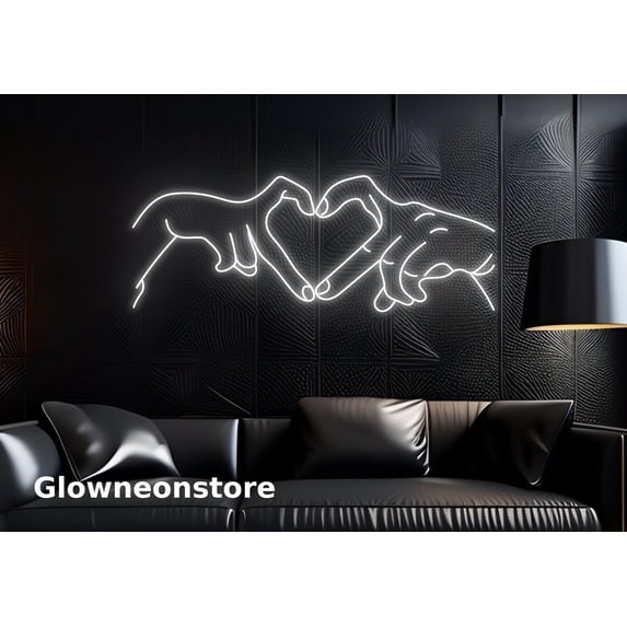 Glowneon Handmade Hand Heart Neon Sign, Hand Heart Led Light, Finger Heart Neon Signs