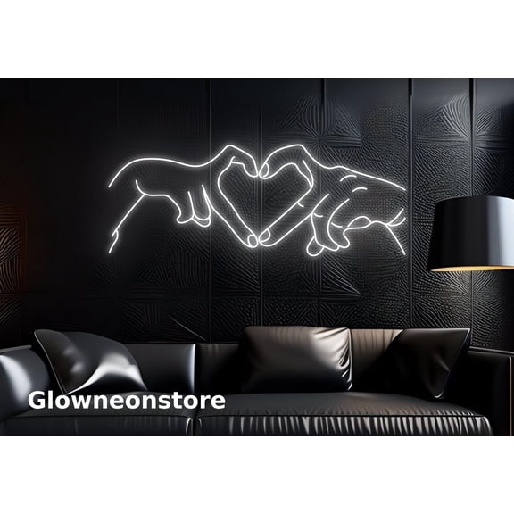 Glowneon Handmade Hand Heart Neon Sign, Hand Heart Led Light, Finger Heart Neon Signs