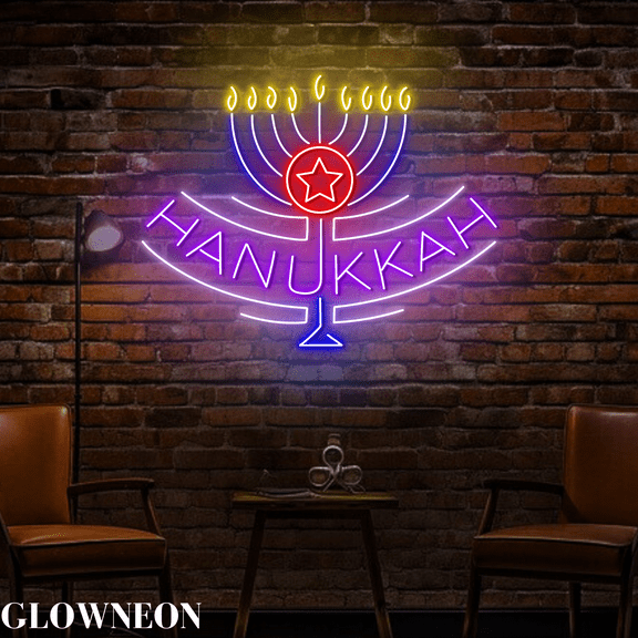 Glowneon Hanukkah Led Neon Sign, Hanukkah Jewish Menorah Wall Decor