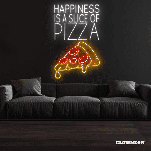 Glowneon Happiness Is A Slice Of Pizza Neon Sign, Pizza Shop Decor