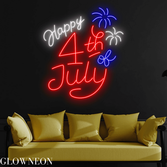 Glowneon Happy 4th Of July Neon Sign, Happy Independence Day Led Sign