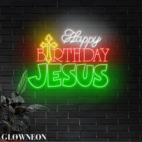Glowneon Happy Birthday Jesus Wall Led Lights, Christmas Night Decor