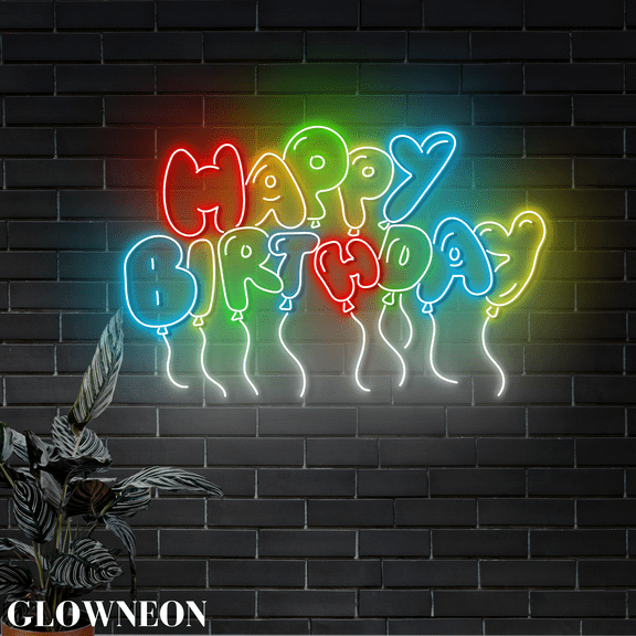 Glowneon Happy Birthday Led Sign, Wall Decor Sign For Birthday Party