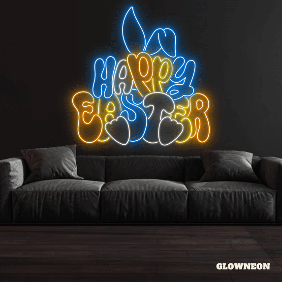 Glowneon Happy Easter Bunny Neon Sign, Easter Decor, Easter Gifts