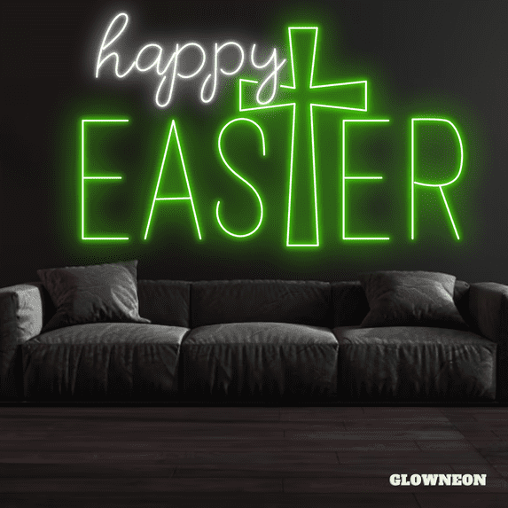 Glowneon Happy Easter Neon Sign, Easter Jesus Decor, Easter Gifts
