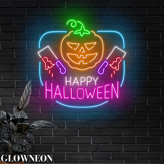 Glowneon Happy Halloween Neon Sign, Halloween Pumpkin Party Led Sign