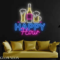Glowneon Happy Hour Neon Sign, Happy Hour Beer Club Wall Led Light