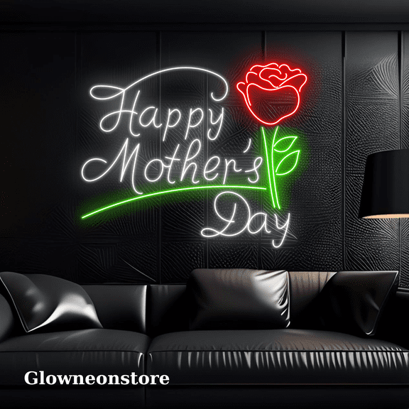 Glowneon Happy Mother's Day Rose Neon, Mother's Day Rose Led Gift