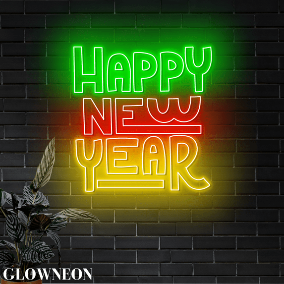 Glowneon Happy New Year Led Lights, New Year Holiday Party Wall Decor