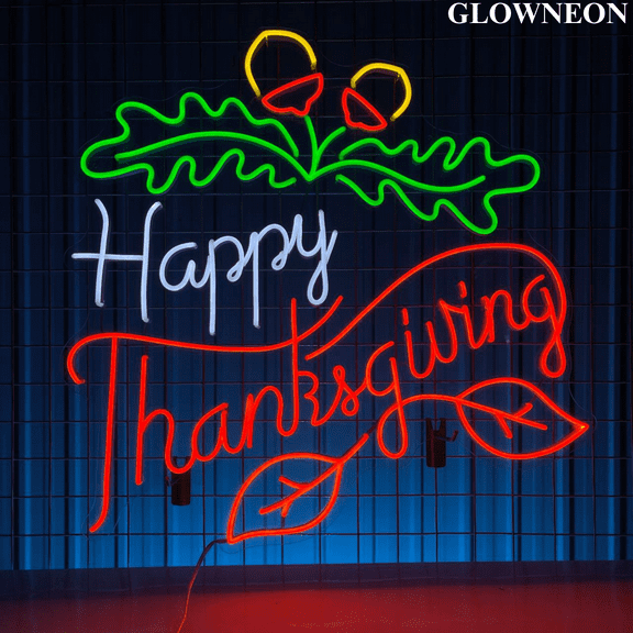 Glowneon Happy Thanksgiving Neon Sign, Autumn Thanksgiving Wall Decor
