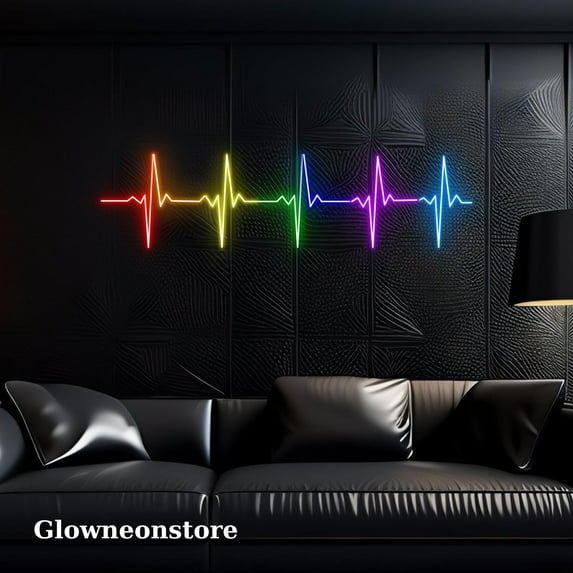 Glowneon Heart Beat Neon Sign, Heart Beat Lgbt Color Led Sign, Heart Beat Lgbt Led Light