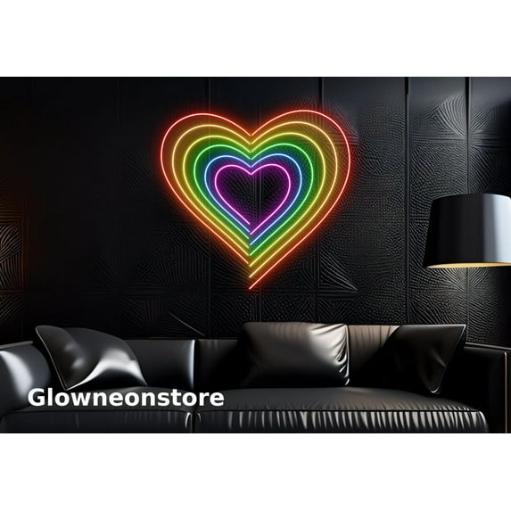Glowneon Heart LGBT Neon Sign, Heart Rainbow Led Light, Heart Decor, LGBT Comunity Sign